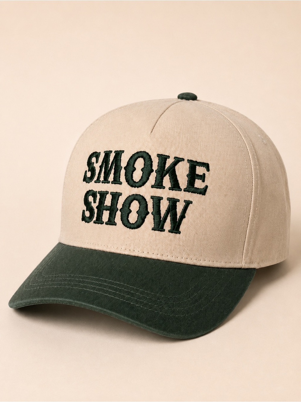 Smoke Show Two-Tone Baseball Cap Green Cream NWOT